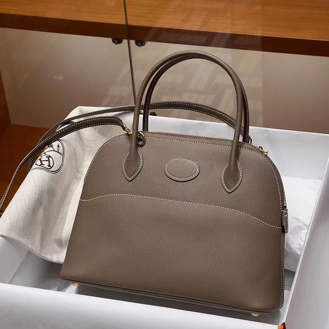 HERMES 爱马仕 保龄球包 Bolide 27cm 8C Gri Elephant 大象灰 进口蜜蜡线 全手工制作