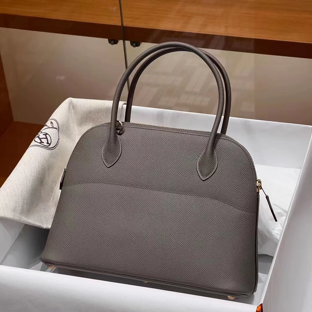 HERMES 爱马仕 保龄球包 Bolide 27cm 8F Etain 锡器灰 进口蜜蜡线 全手工制作
