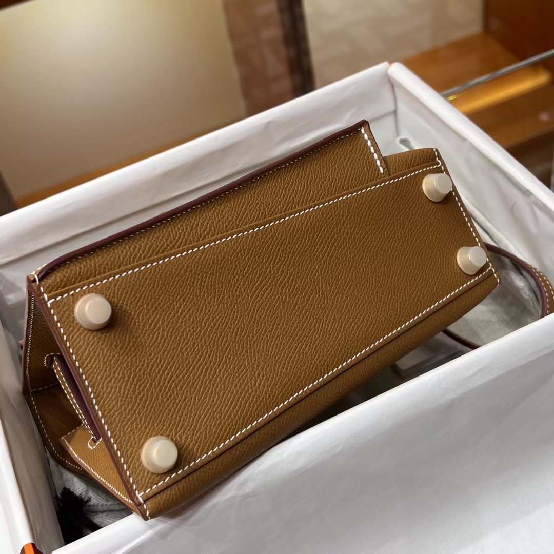 HERMES 爱马仕 Kelly ll sellier CK37 金棕色 一正一反组合双面 进口蜜蜡线 全手工制作