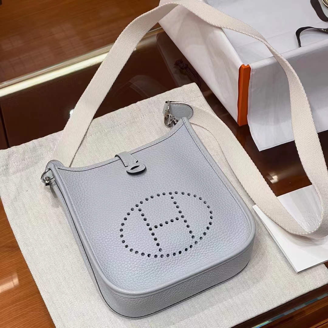 HERMES 爱马仕 Mini Evelyne T0 圣杯蓝 一正一反组合双面 进口蜜蜡线 全手工制作