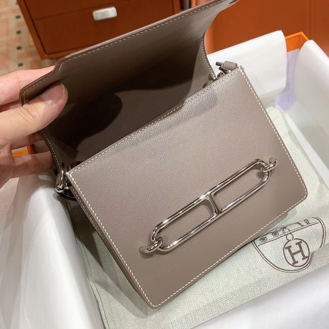HERMES 爱马仕 猪鼻子包 Roulis 18cm 8C Gri Elephant 大象灰 进口蜜蜡线 全手工制作