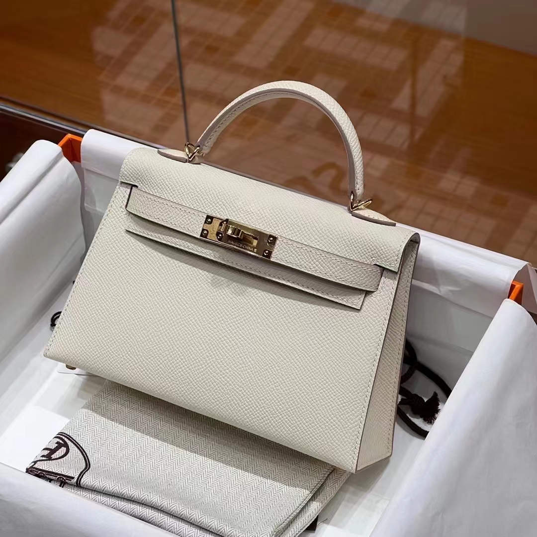 HERMES 爱马仕 MiniKelly 2 Craie 10 奶昔白 进口蜜蜡线 全手工制作
