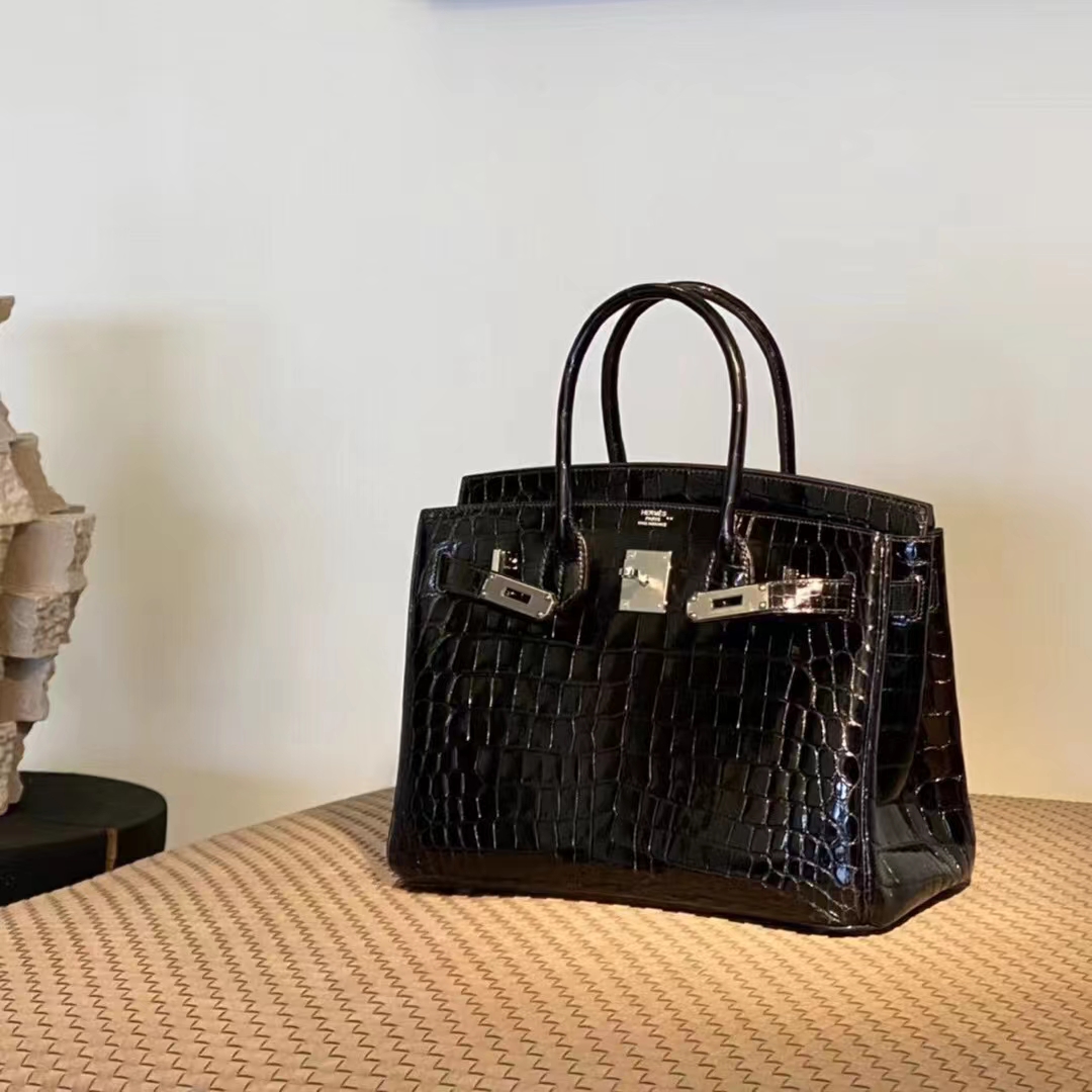 HERMES 爱马仕  Birkin 25CM CC89 Nior 经典黑色 Alligator 美洲鳄 进口蜜蜡线 全手工制作