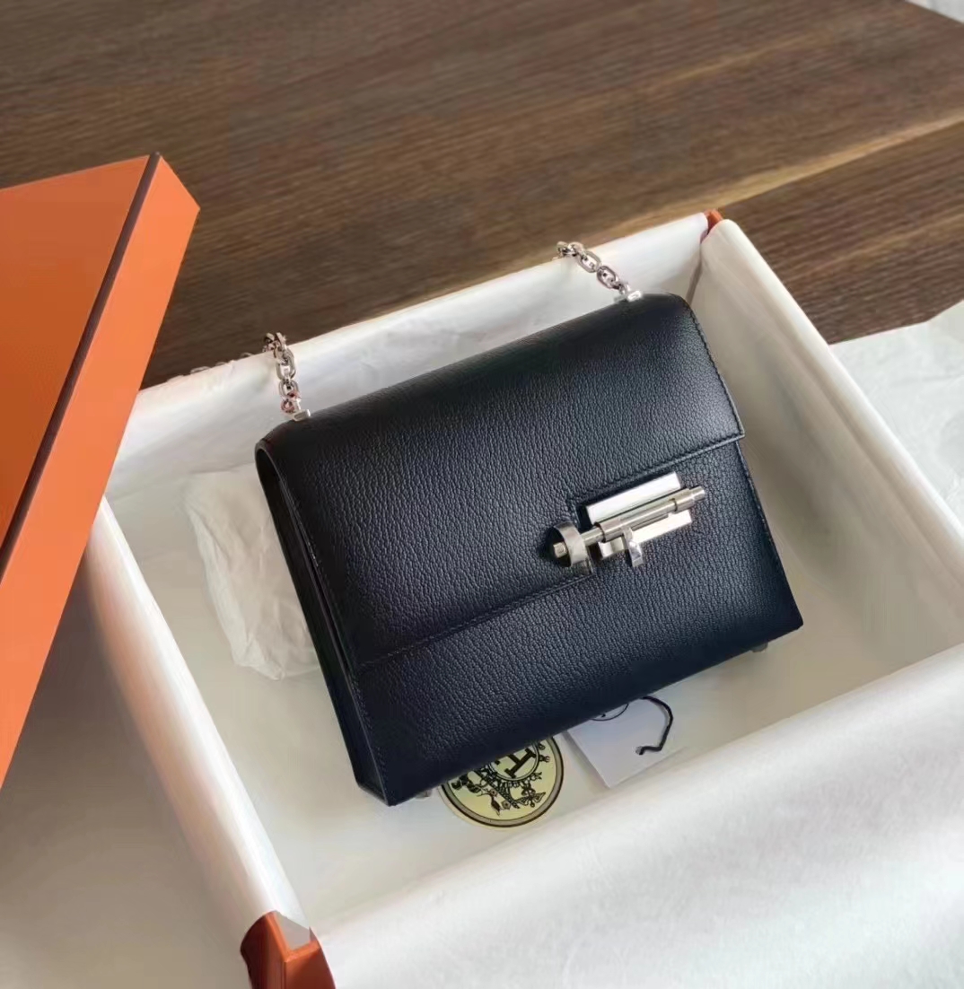 HERMES 爱马仕 HERMES Verrou 18cm 山羊皮 CC89 Nior 经典黑 进口蜜蜡线 全手工制作