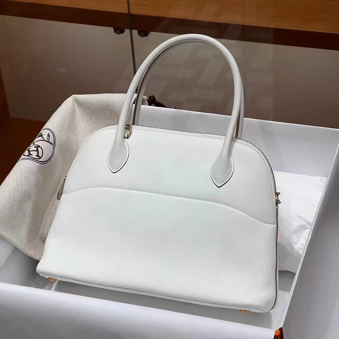 HERMES 爱马仕 保龄球包 Bolide 27cm 01 Blanc白色 进口蜜蜡线 全手工制作