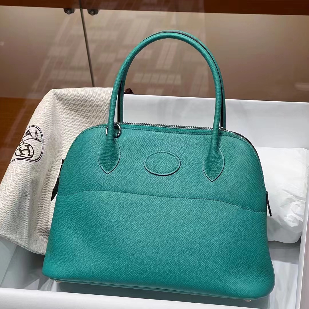 HERMES 爱马仕 保龄球包 Bolide 27cm Z6 Malachite孔雀绿 进口蜜蜡线 全手工制作