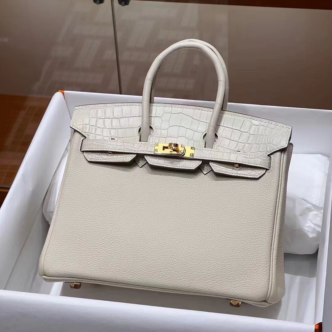 HERMES 爱马仕 【现货】 Birkin 25cm 10 Craie粉笔白 现货 进口蜜蜡线 全手工制作