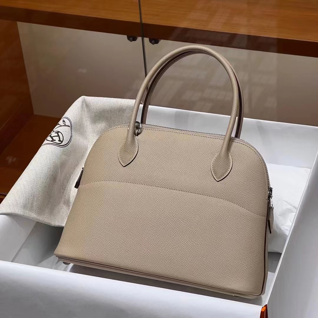 HERMES 爱马仕 保龄球包 Bolide 27cm S2 风衣灰 进口蜜蜡线 全手工制作