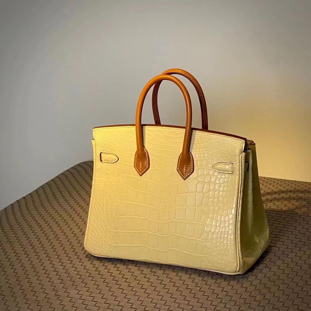 HERMES 爱马仕  Birkin 25CM 1Z Jaune Poussin 小鸡黄 拼 CK37 金棕色 Alligator 美洲鳄 进口蜜蜡线 全手工制作