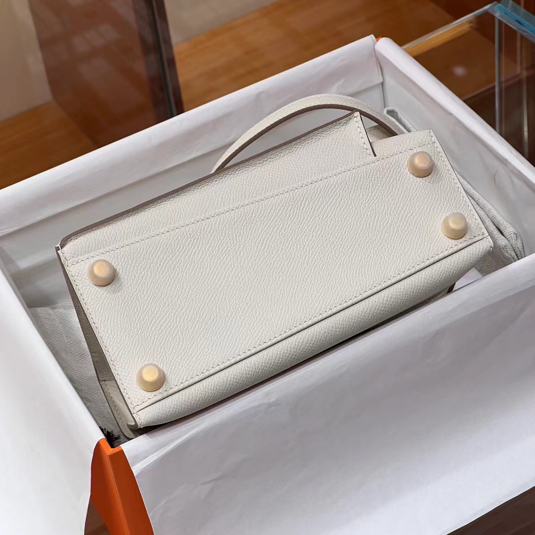 HERMES 爱马仕 Kelly ll sellier Craie 10 奶昔白 一正一反组合双面 进口蜜蜡线 全手工制作