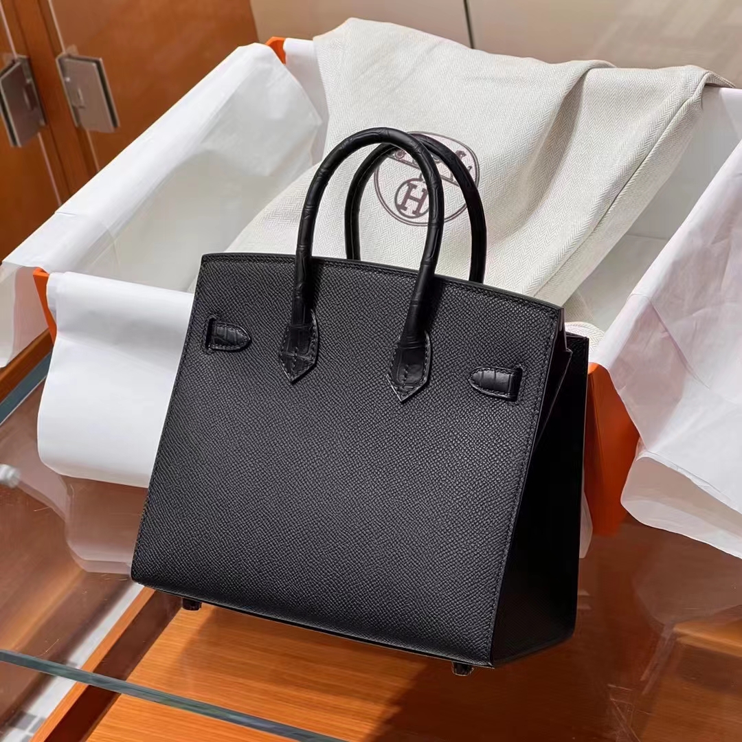 HERMES 爱马仕  Birkin 小房子 CC89 Nior 经典黑色 Alligator 美洲鳄 进口蜜蜡线 全手工制作