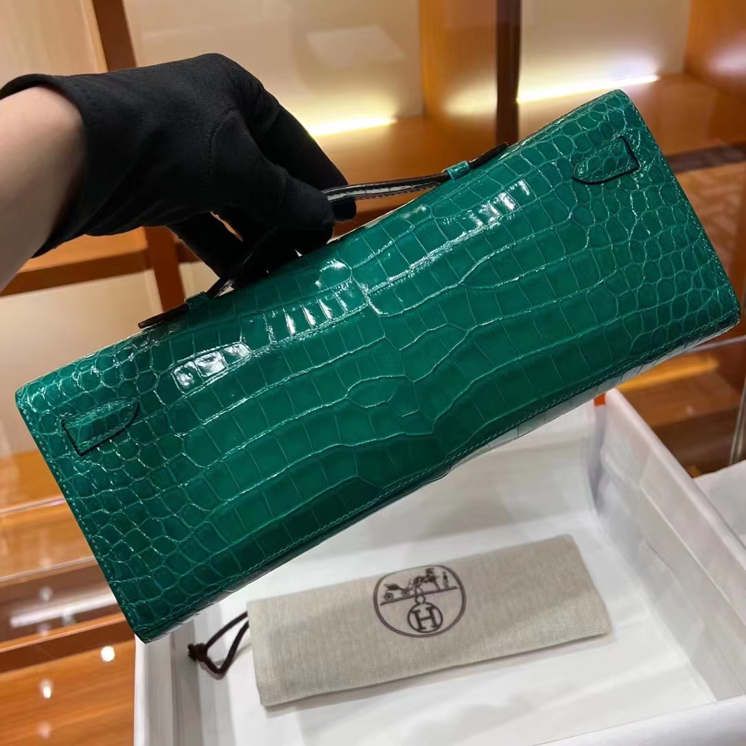 HERMES 爱马仕 KellyCut 6I Vert Florentin翡冷翠 雾面鳄鱼 Niloticus 尼罗鳄 进口蜜蜡线 全手工制作