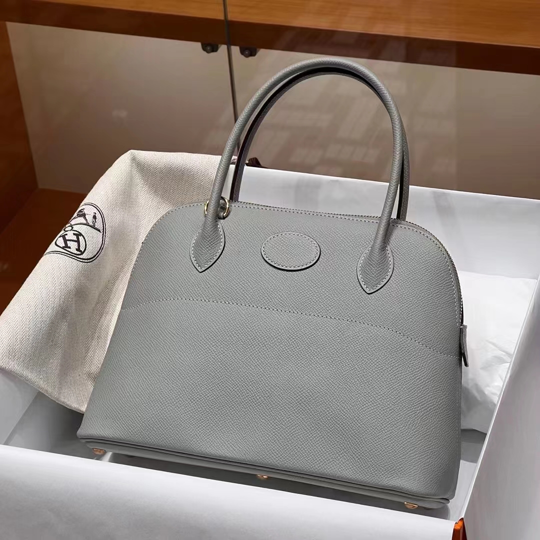 HERMES 爱马仕 保龄球包 Bolide 27cm 4Z 海鸥灰 进口蜜蜡线 全手工制作