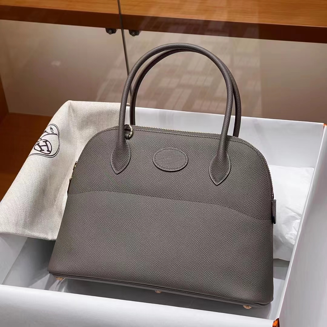 HERMES 爱马仕 保龄球包 Bolide 27cm 8F Etain 锡器灰 进口蜜蜡线 全手工制作