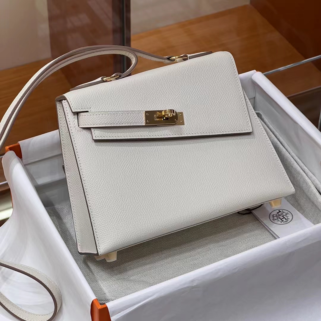 HERMES 爱马仕 Kelly ll sellier Craie 10 奶昔白 一正一反组合双面 进口蜜蜡线 全手工制作