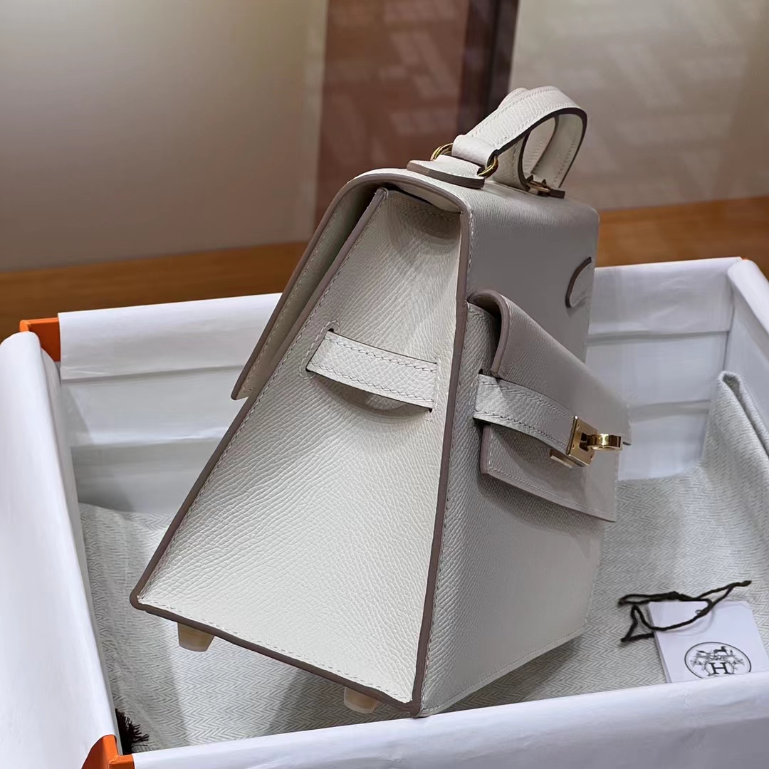 HERMES 爱马仕 Kelly ll sellier Craie 10 奶昔白 一正一反组合双面 进口蜜蜡线 全手工制作
