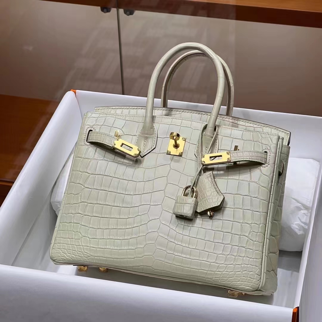 HERMES 爱马仕 【现货】 Birkin 25cm 8C Gri Elephant 大象灰 哑光鳄鱼 进口蜜蜡线 全手工制作