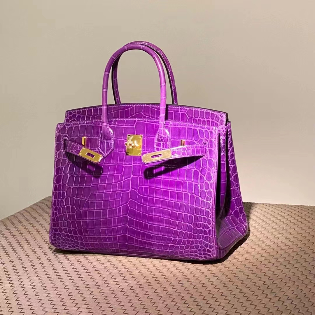 HERMES 爱马仕  Birkin 25CM 5J 天方夜谭紫 Alligator 美洲鳄 进口蜜蜡线 全手工制作