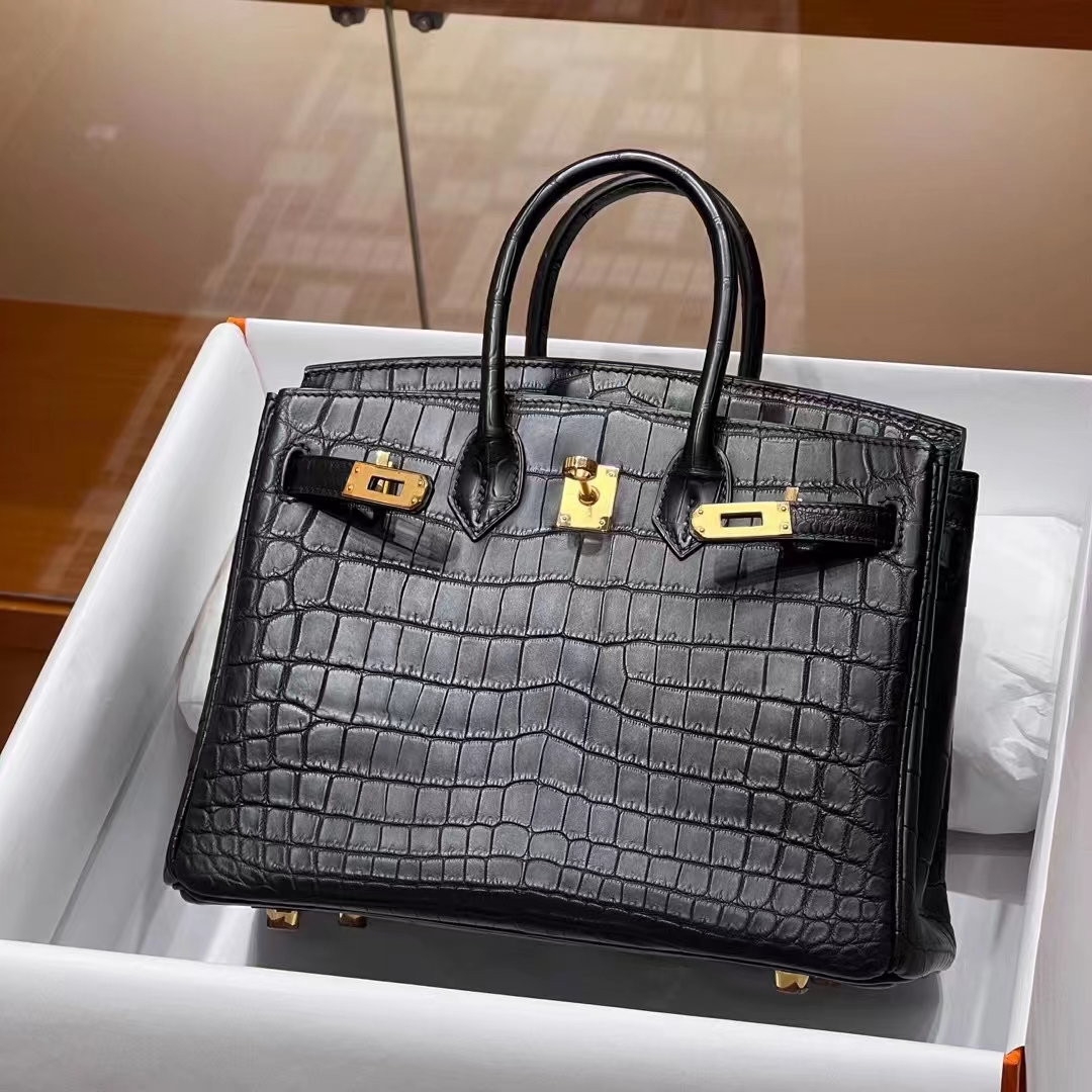 HERMES 爱马仕 【现货】 Birkin 25cm CC89 Nior 经典黑 哑光鳄鱼 进口蜜蜡线 全手工制作