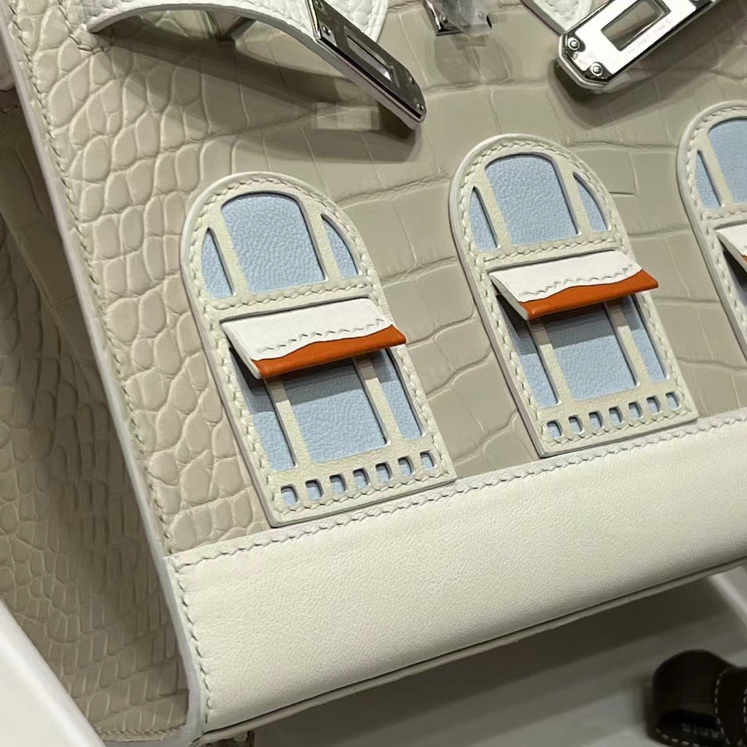 HERMES 爱马仕  Birkin 小房子 Craie 10 奶昔白 Alligator 美洲鳄 进口蜜蜡线 全手工制作