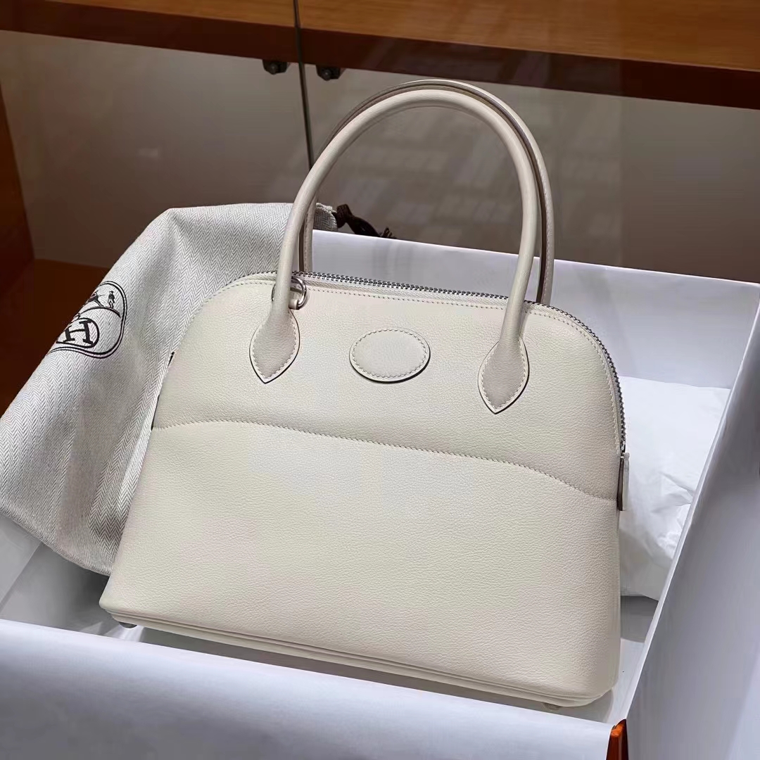 HERMES 爱马仕 保龄球包 Bolide 27cm Craie 10 奶昔白 进口蜜蜡线 全手工制作