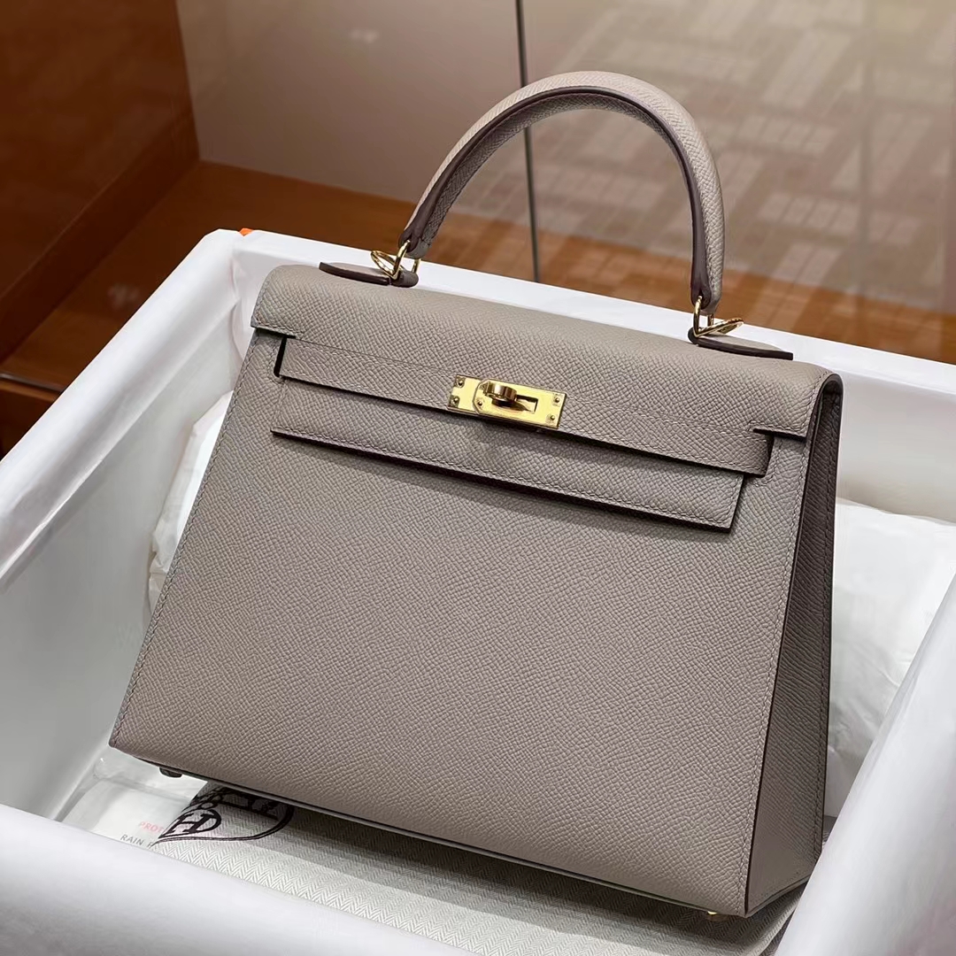 HERMES 爱马仕 Kelly 25cm 2S 风衣灰 Epsom牛皮 进口蜜蜡线 全手工制作
