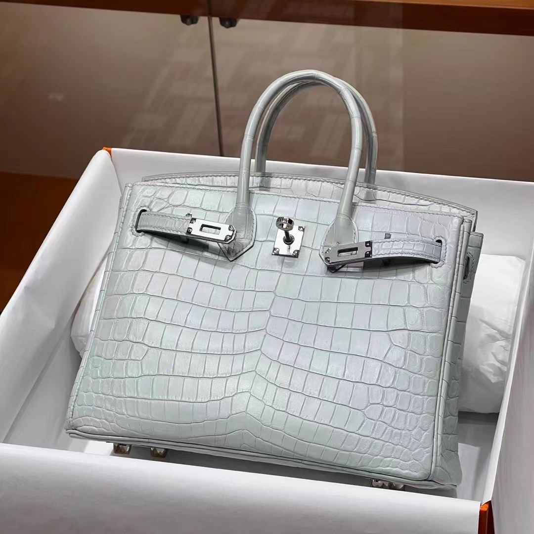 HERMES 爱马仕 【现货】 Birkin 25cm 80 Gris Perle 珍珠灰 哑光鳄鱼 进口蜜蜡线 全手工制作