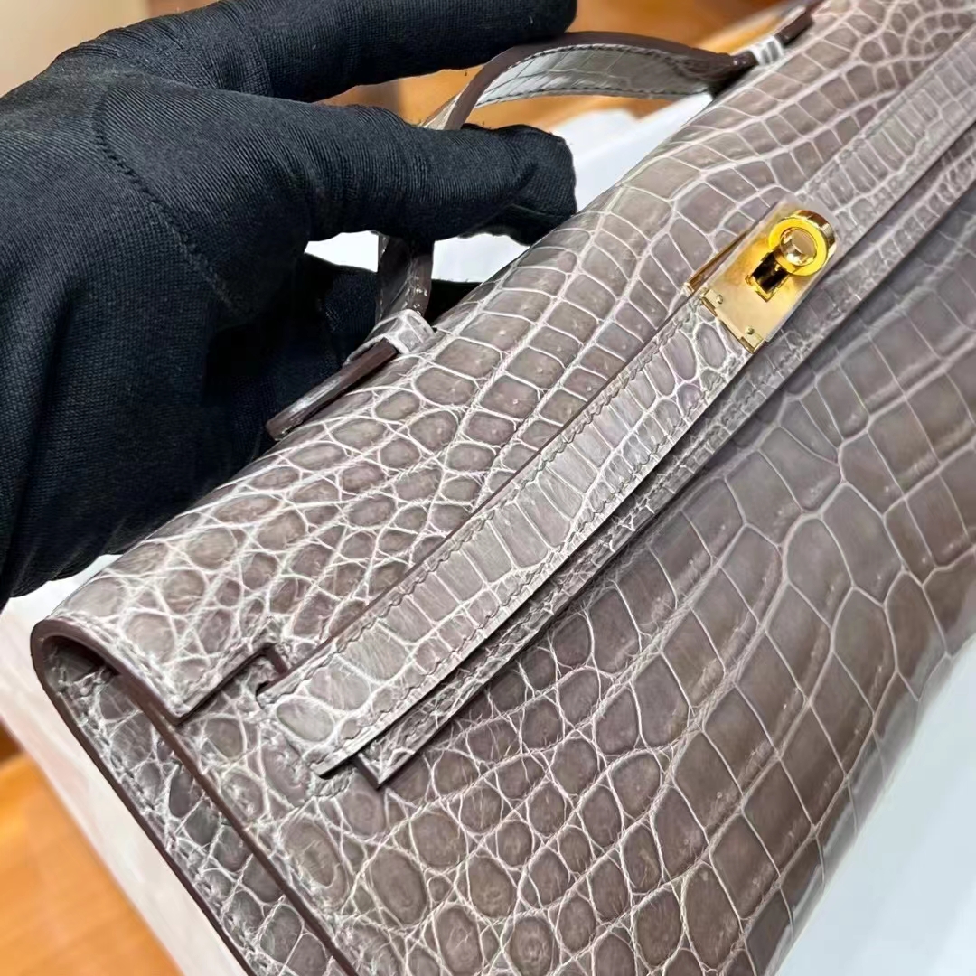 HERMES 爱马仕 KellyCut 8C Gri Elephant 大象灰 雾面鳄鱼 Niloticus 尼罗鳄 进口蜜蜡线 全手工制作