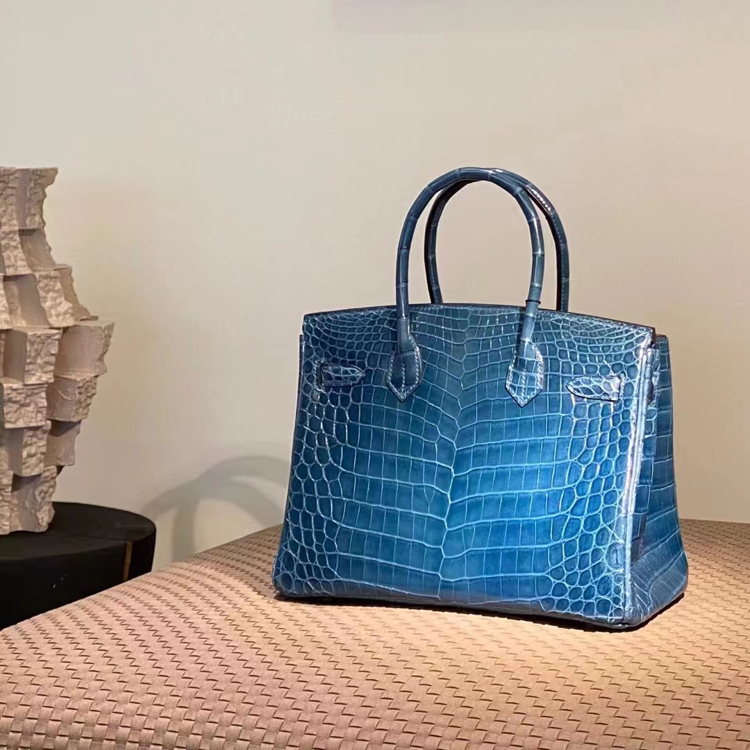 HERMES 爱马仕 Birkin 25CM N7 Bleu Tempete风暴蓝 Alligator 美洲鳄 进口蜜蜡线 全手工制作