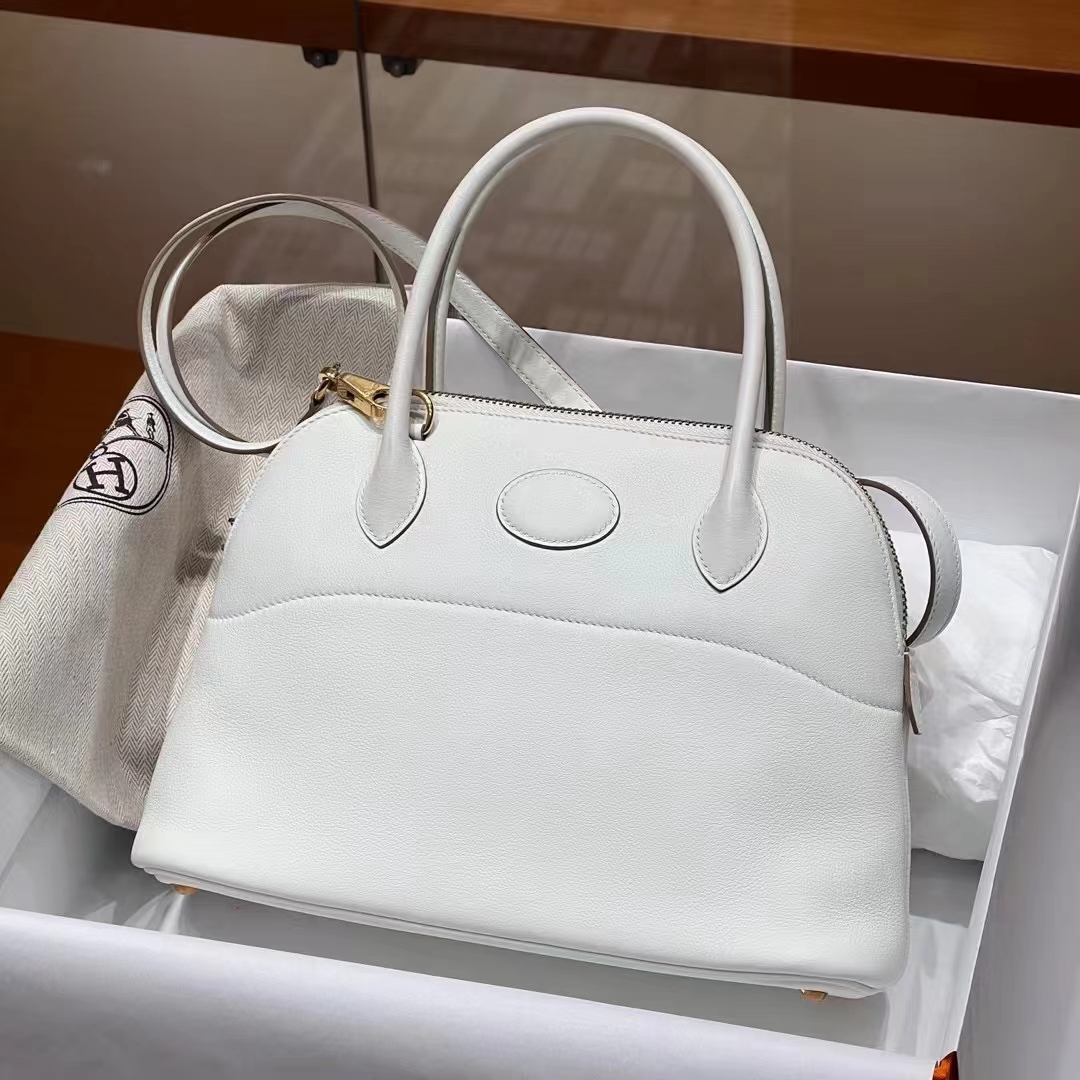 HERMES 爱马仕 保龄球包 Bolide 27cm 01 Blanc白色 进口蜜蜡线 全手工制作