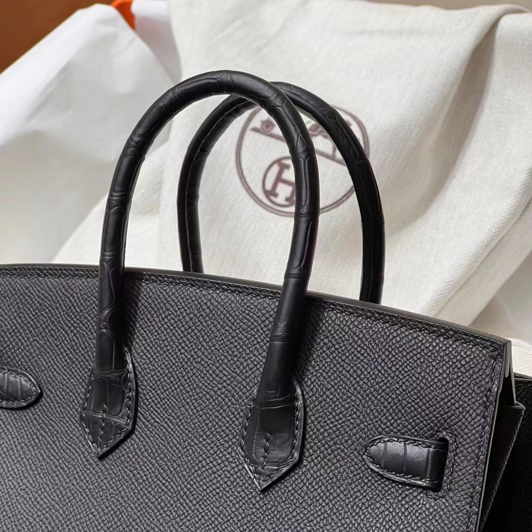 HERMES 爱马仕  Birkin 小房子 CC89 Nior 经典黑色 Alligator 美洲鳄 进口蜜蜡线 全手工制作