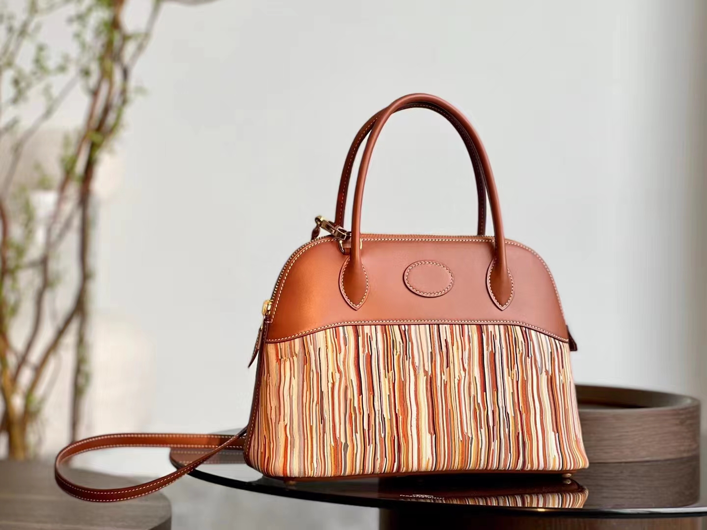 HERMES 爱马仕 【现货】 Bolide 27cm 羊切皮 拼 马鞍皮 现货 进口蜜蜡线 全手工制作