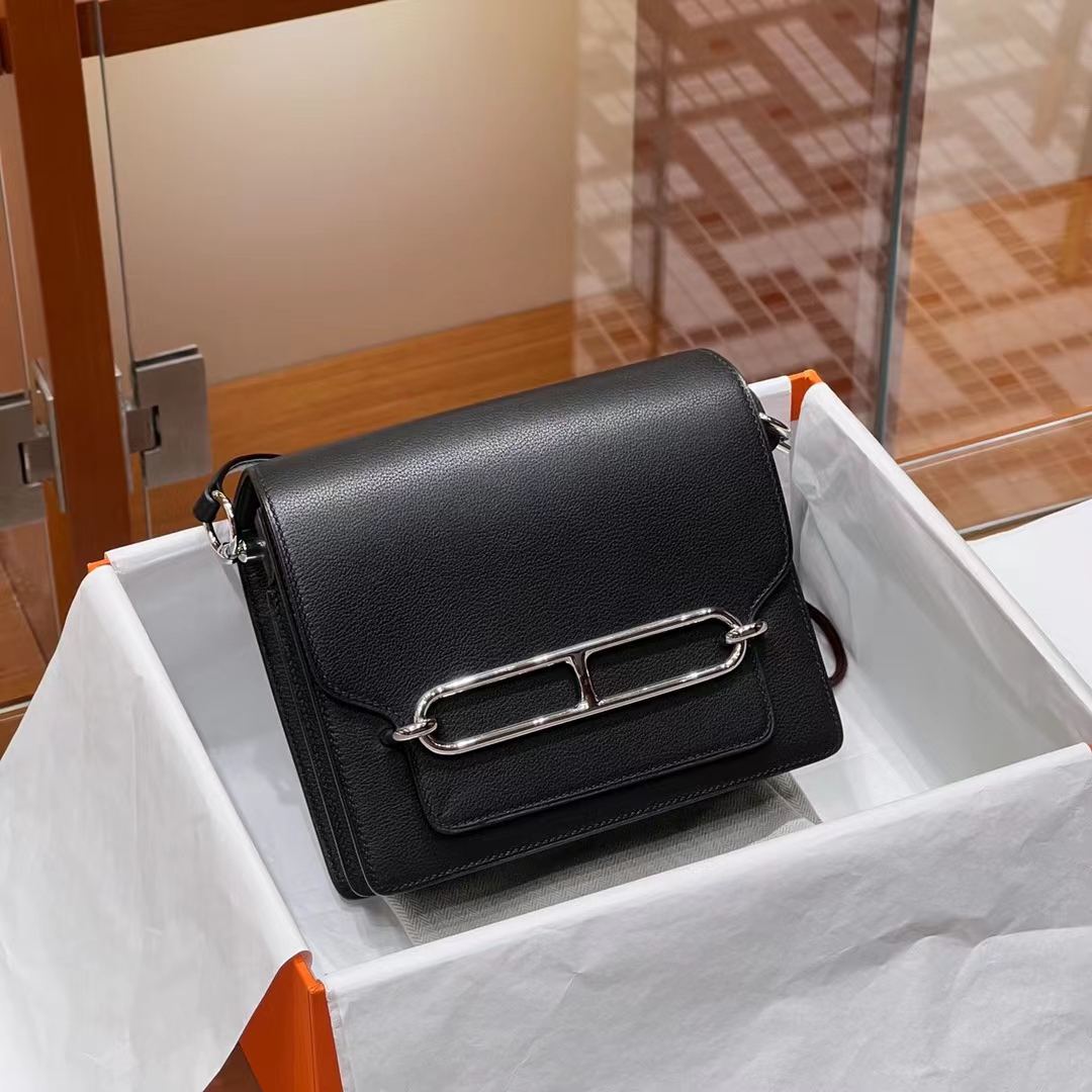 HERMES 爱马仕 猪鼻子包 Roulis 18cm CC89 Nior 经典黑 进口蜜蜡线 全手工制作