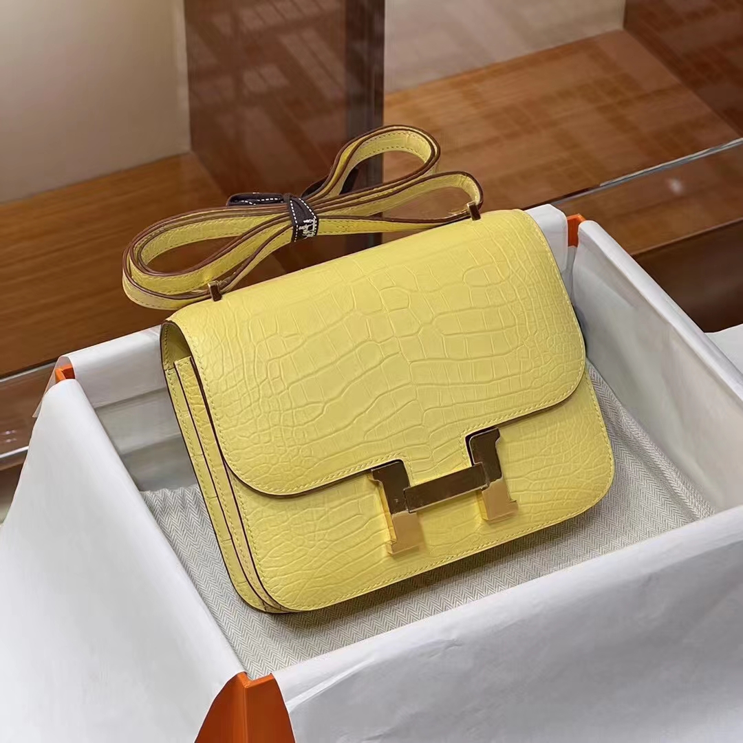 HERMES 爱马仕 【现货】Constance 19CM 1Z 小鸡黄 Niloticus 尼罗鳄 现货 进口蜜蜡线 全手工制作 铂金女王 Birkinmm