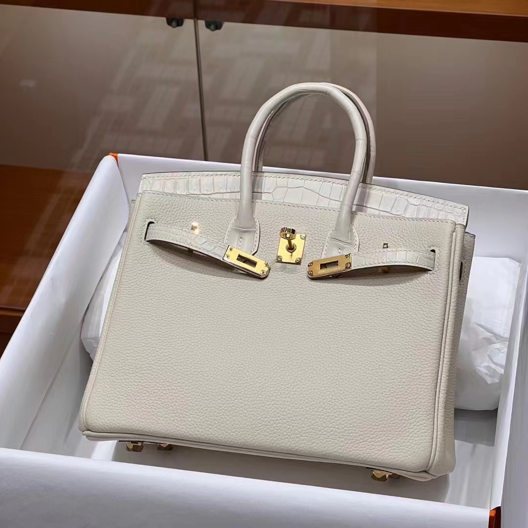 HERMES 爱马仕 【现货】 Birkin 25cm 10 Craie粉笔白 现货 进口蜜蜡线 全手工制作