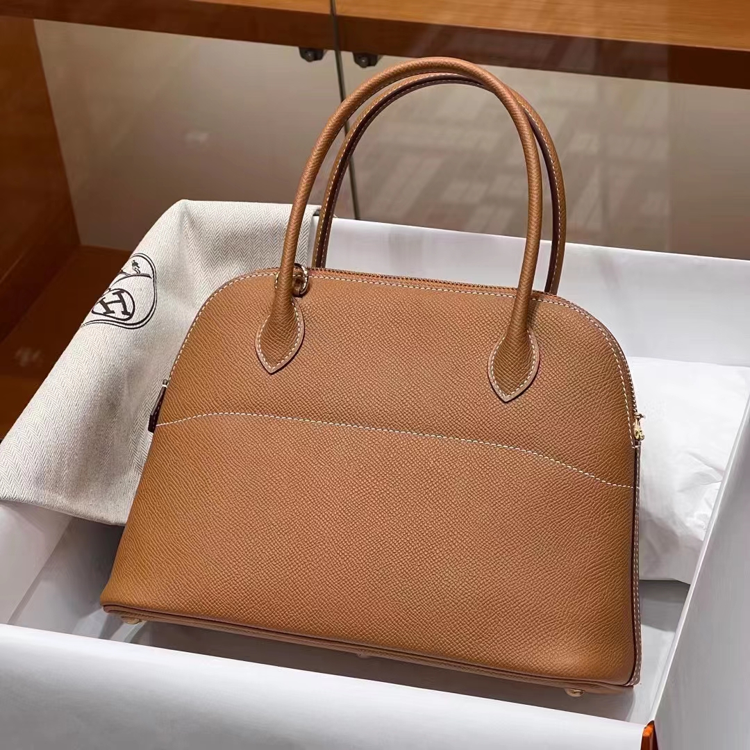 HERMES 爱马仕 保龄球包 Bolide 27cm CK37 金棕色 进口蜜蜡线 全手工制作-铂金女王 HERMES 爱马仕 保龄球包 Bolide 27cm CK37 金棕色 进口蜜蜡线 全手工制作