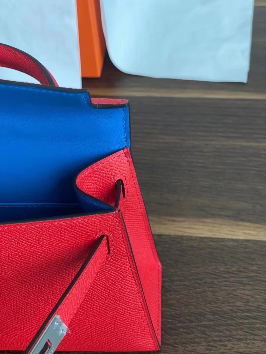 HERMES 爱马仕 MiniKelly 2 5U Rose Dragee糖果粉 Q5国旗红 进口蜜蜡线 全手工制作