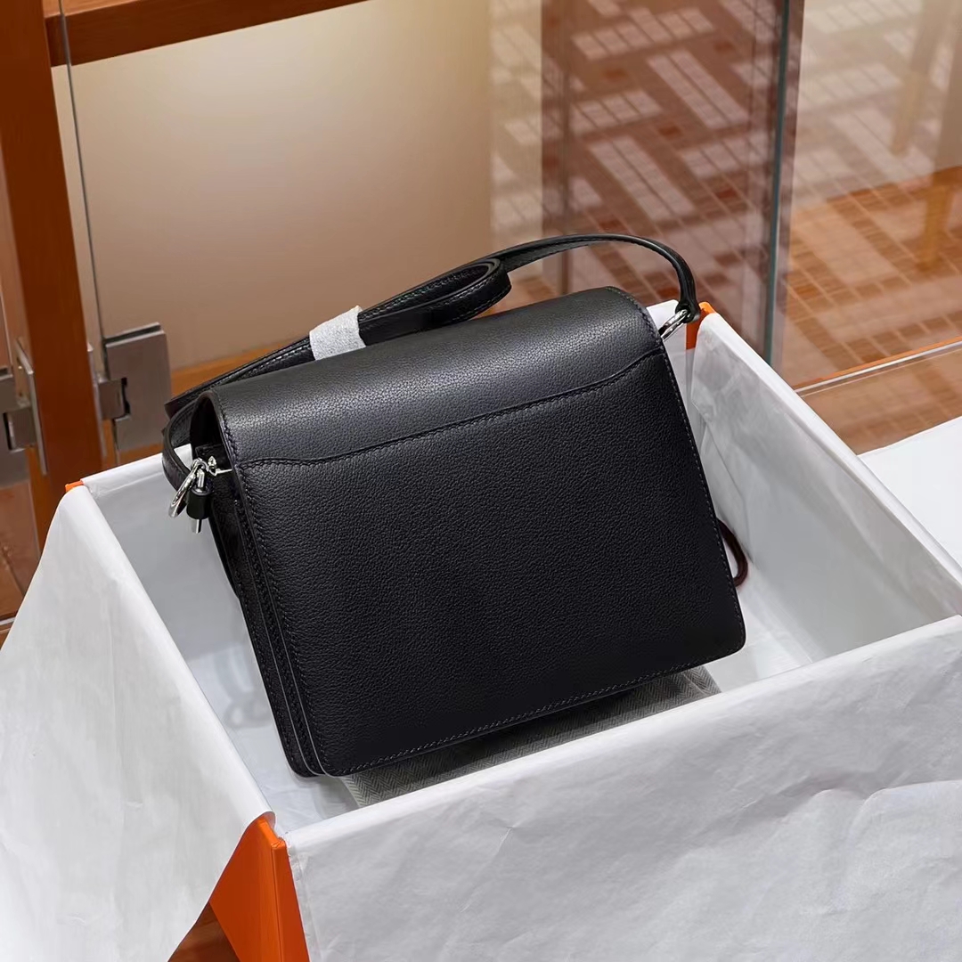 HERMES 爱马仕 猪鼻子包 Roulis 18cm CC89 Nior 经典黑 进口蜜蜡线 全手工制作