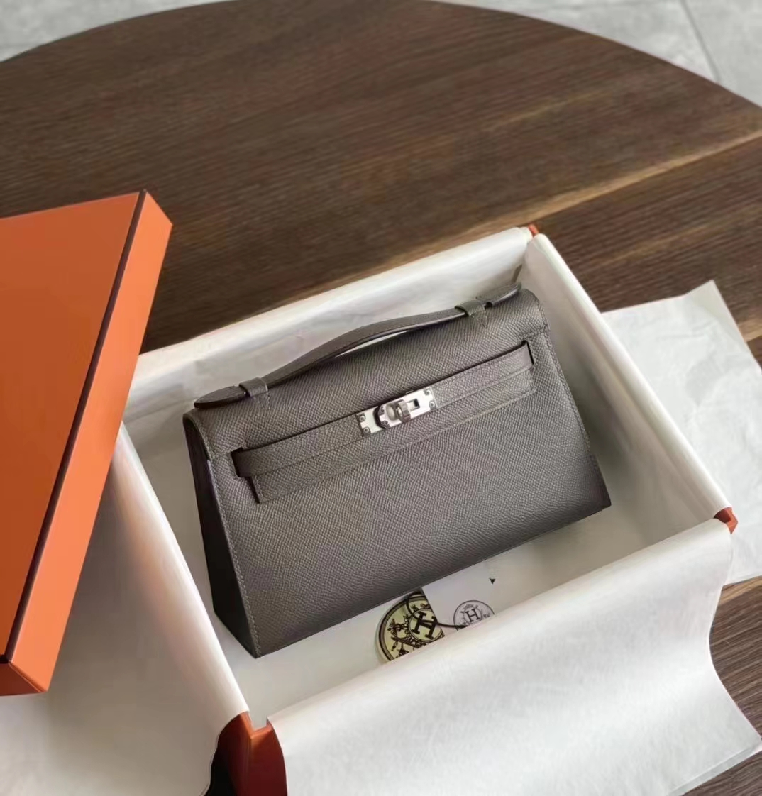 HERMES 爱马仕 HERMES MiniKelly 1 Epsom皮 8F Etain 锡器灰 进口蜜蜡线 全手工制作
