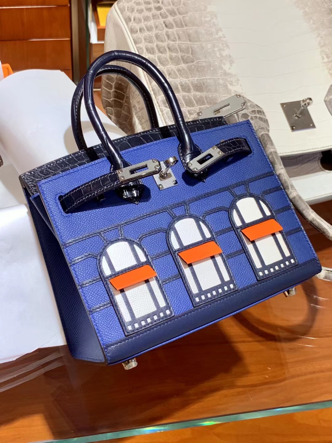 HERMES 爱马仕  Birkin 小房子 7T Bleu electrique电光蓝 Alligator 美洲鳄 进口蜜蜡线 全手工制作