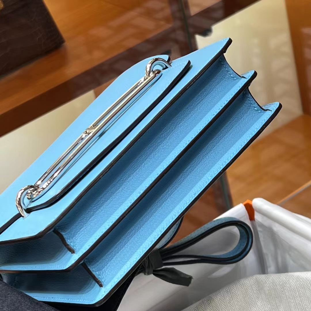 HERMES 爱马仕 猪鼻子包 Roulis 18cm P3 北方蓝 Evercolor山羊皮 进口蜜蜡线 全手工制作