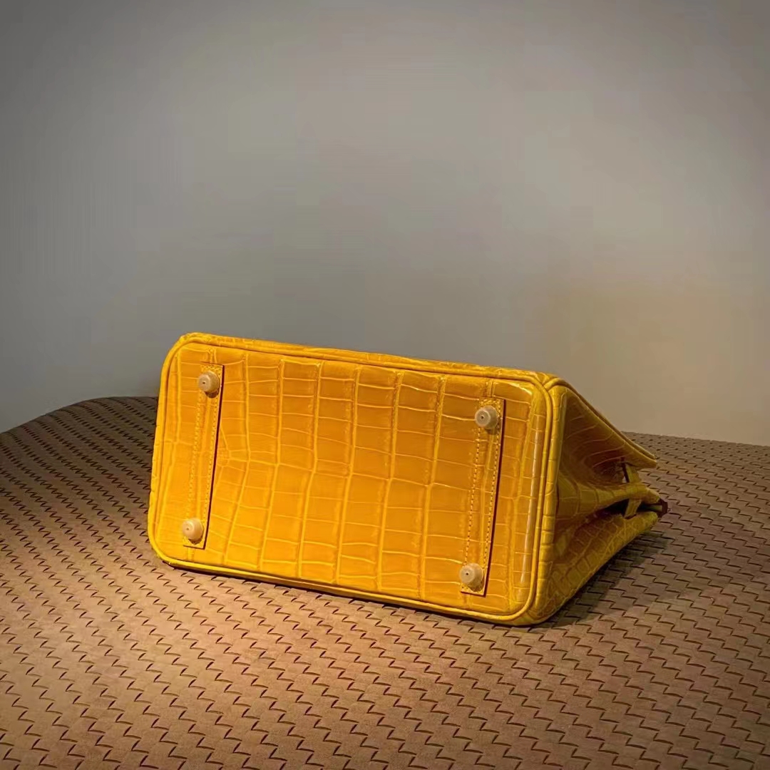 HERMES 爱马仕  Birkin 25CM 9D 琥珀黄 Alligator 美洲鳄 进口蜜蜡线 全手工制作
