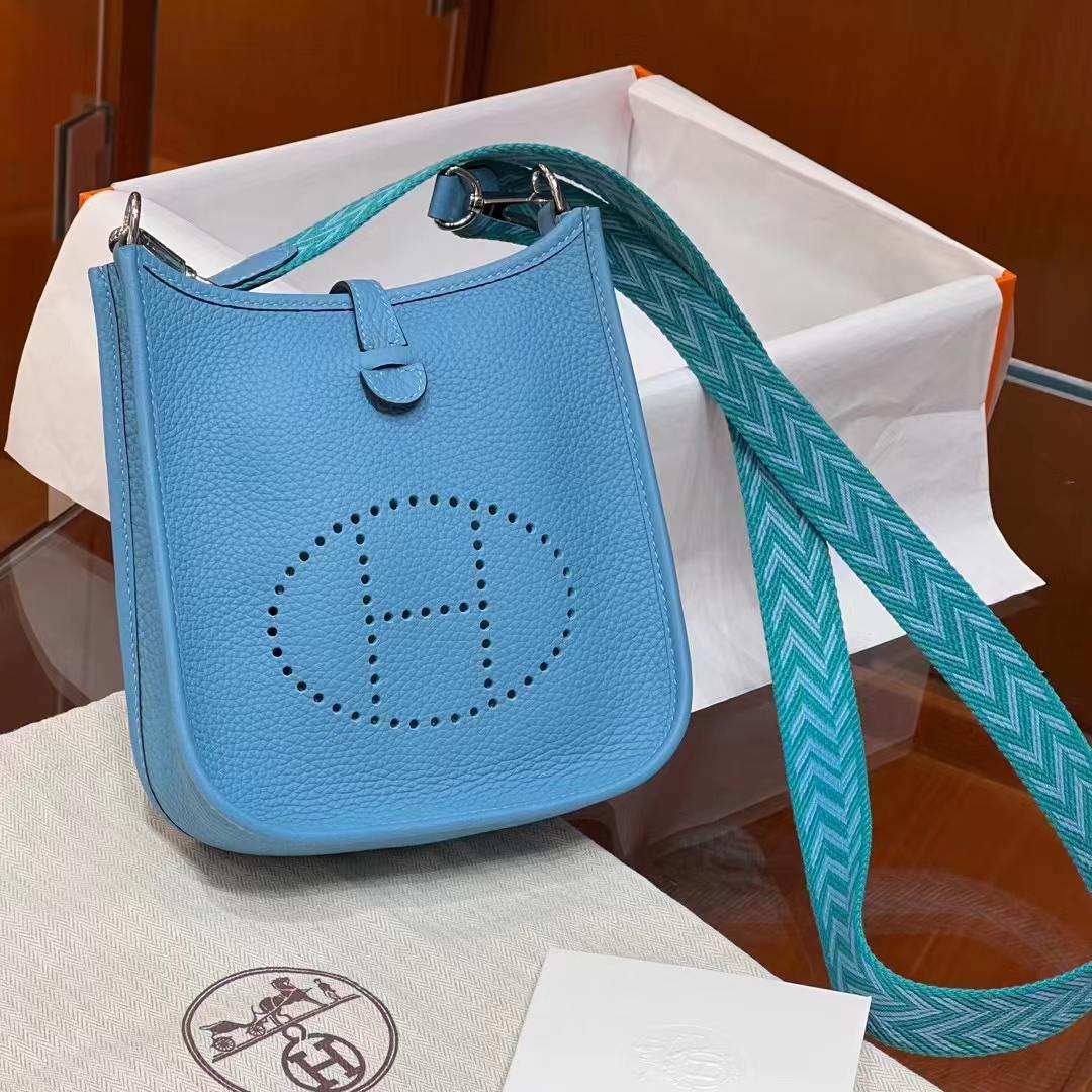 HERMES 爱马仕 Mini Evelyne P3 北方蓝 一正一反组合双面 进口蜜蜡线 全手工制作