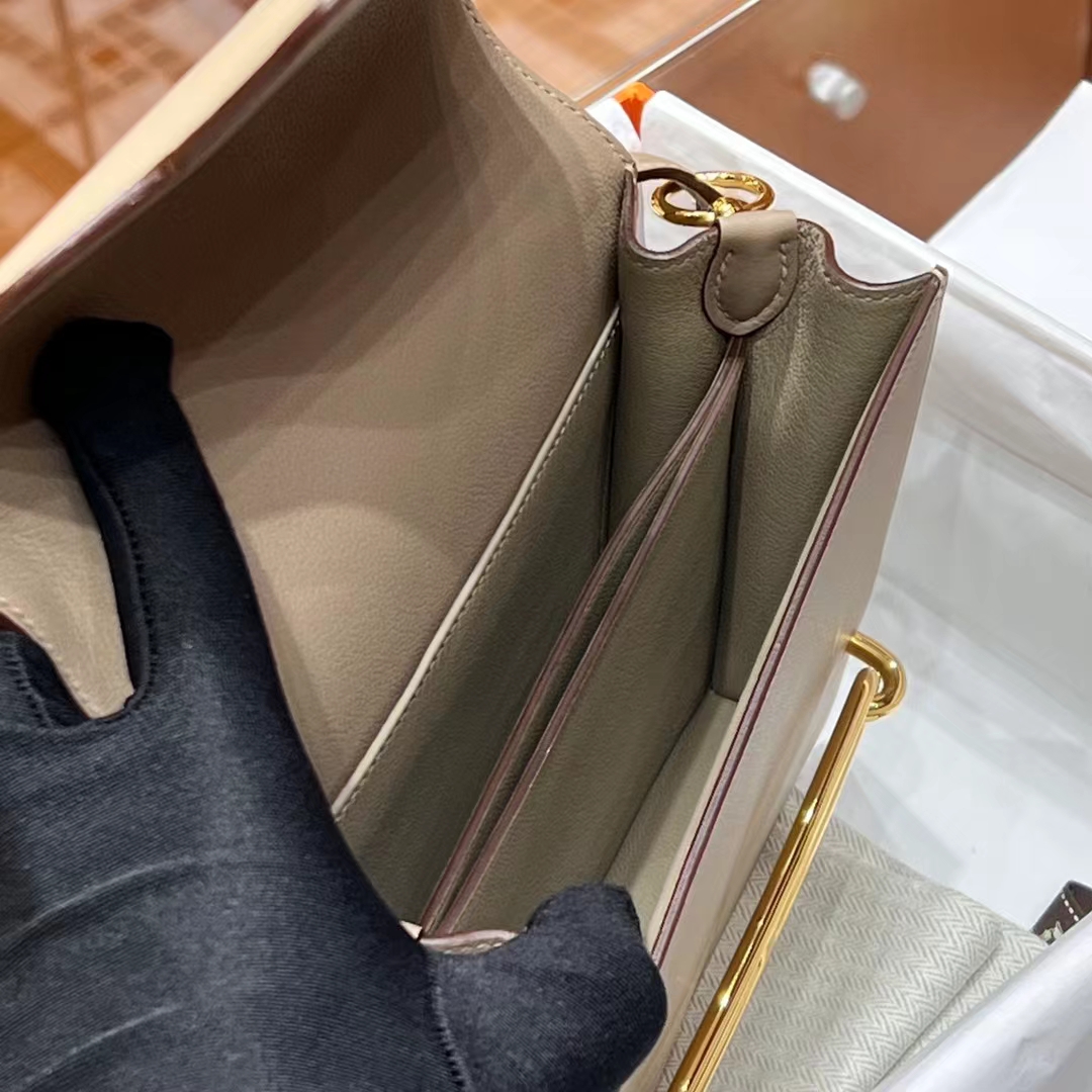 HERMES 爱马仕 猪鼻子包 Roulis 18cm S2 风衣灰 Evercolor山羊皮 进口蜜蜡线 全手工制作