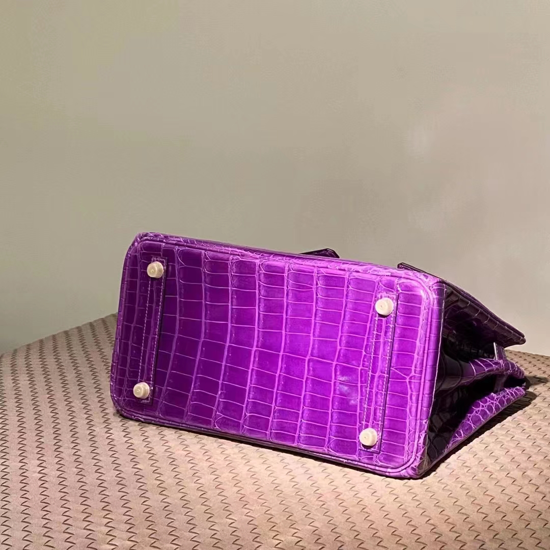 HERMES 爱马仕  Birkin 25CM 5J 天方夜谭紫 Alligator 美洲鳄 进口蜜蜡线 全手工制作