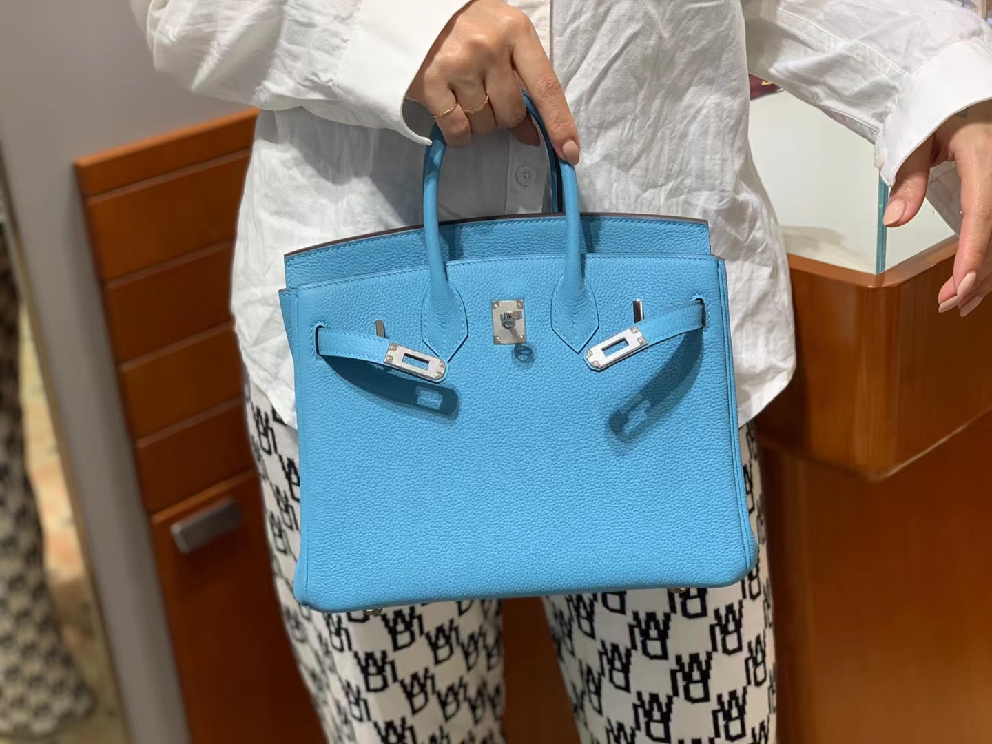 HERMES 爱马仕 【现货】 Birkin 25CM 3P 北方蓝 Togo 现货 进口蜜蜡线 全手工制作