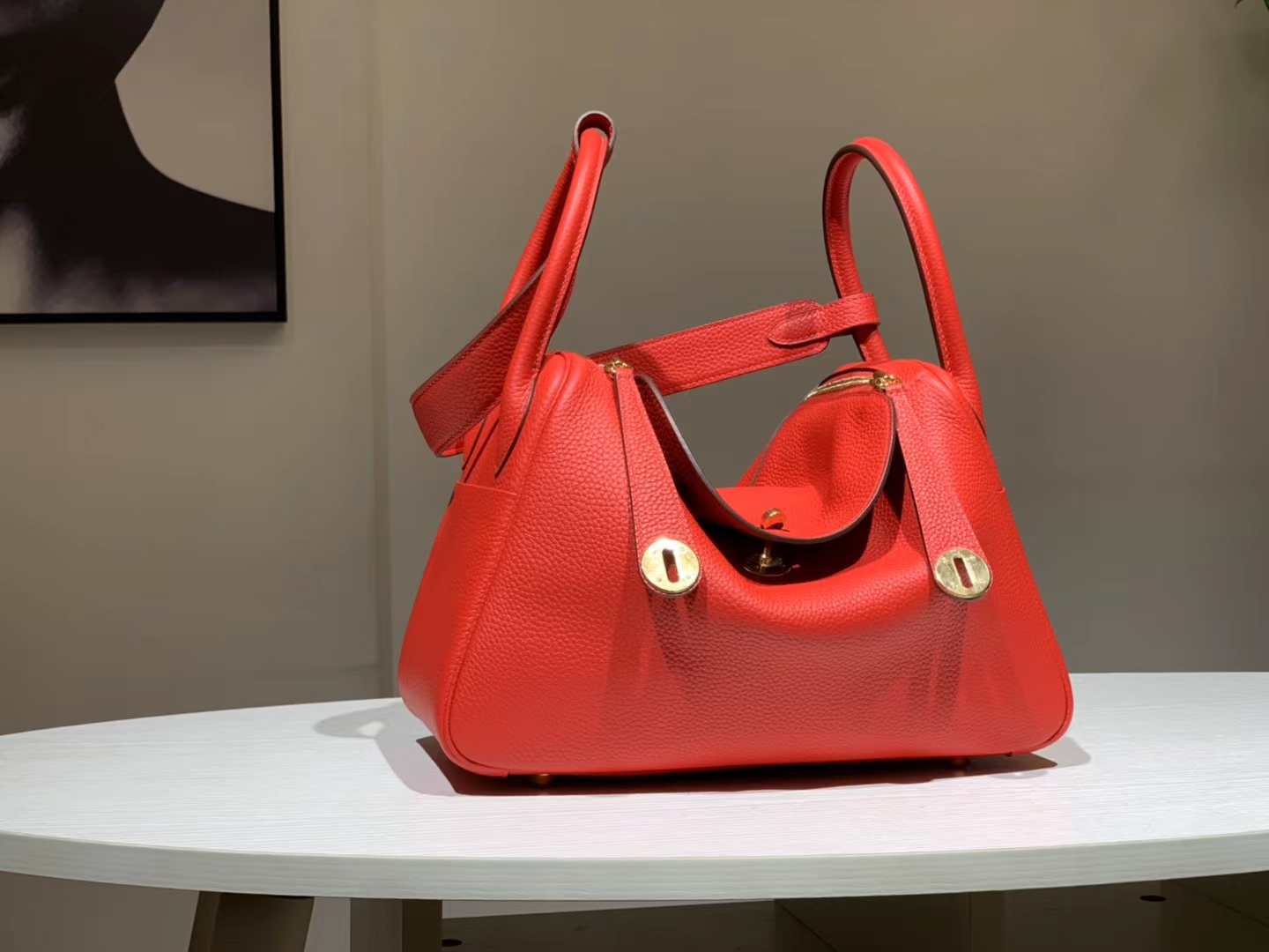 HERMES 爱马仕 Mini Lindy 20cm S5 Rouge Tomate番茄红 进口蜜蜡线 全手工制作