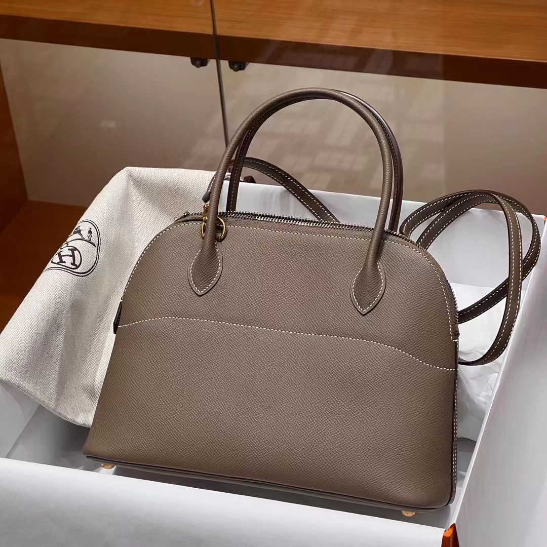 HERMES 爱马仕 保龄球包 Bolide 27cm 8C Gri Elephant 大象灰 进口蜜蜡线 全手工制作