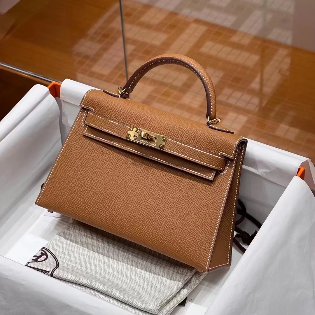 HERMES 爱马仕 MiniKelly 2 CK37 金棕色 Epsom 进口蜜蜡线 全手工制作