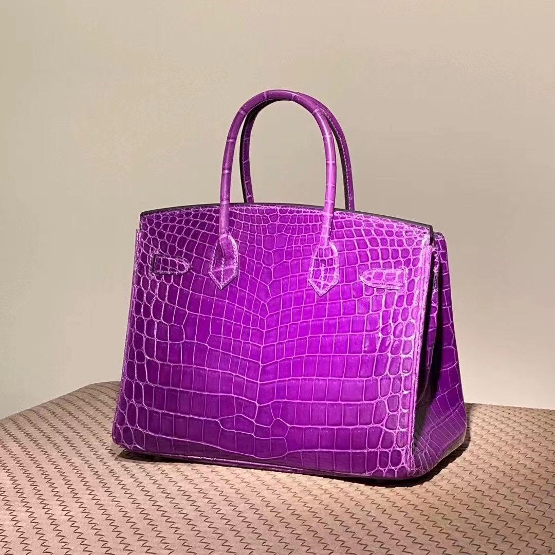 HERMES 爱马仕  Birkin 25CM 5J 天方夜谭紫 Alligator 美洲鳄 进口蜜蜡线 全手工制作